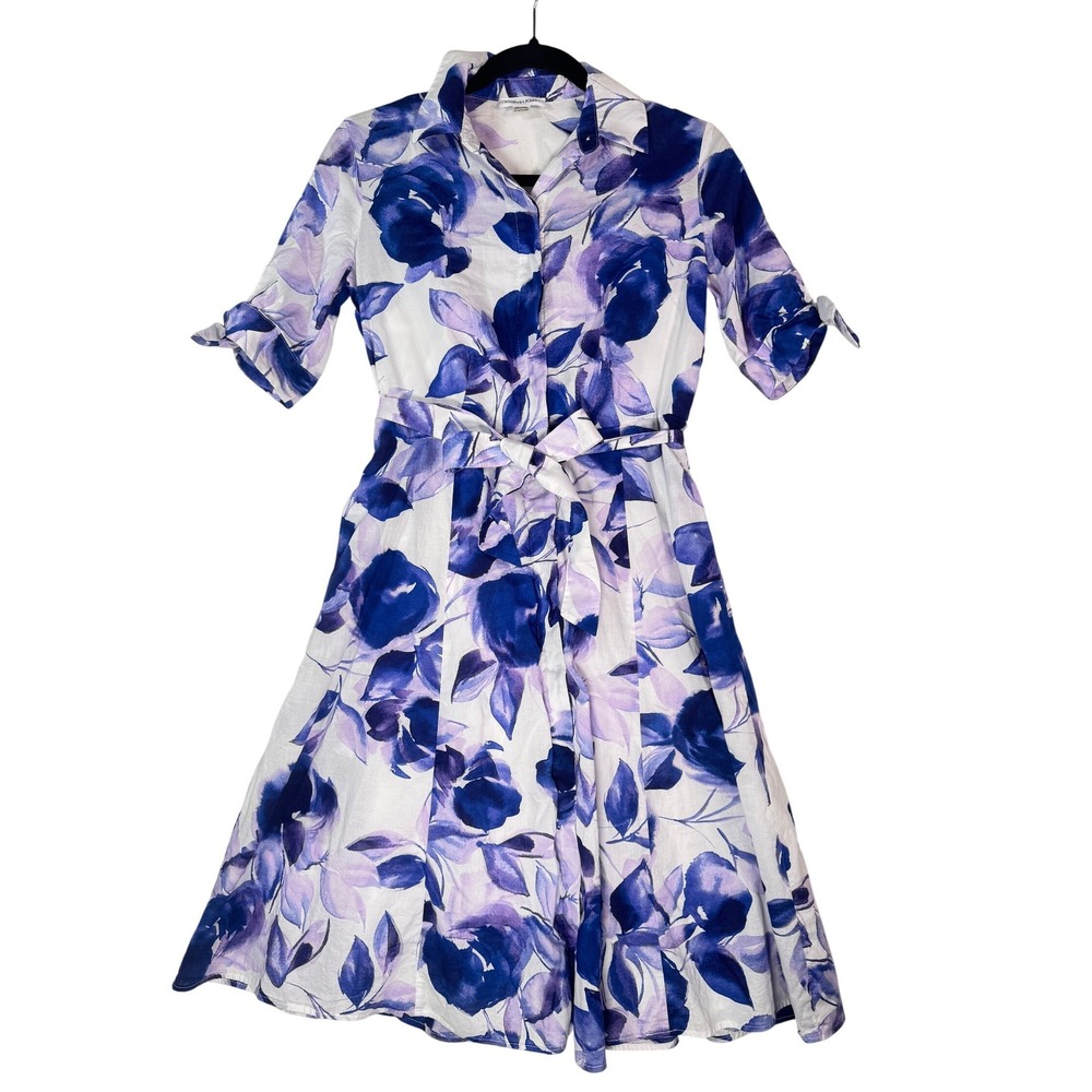 Calvin Klein Women 4P Blue Purple Floral Fit & Flare Dress Vacation Beach